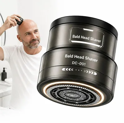 Produktbild von Glatzenrasierer Herren 2-in-1, elektrischer Rotationsrasierer für Kopf und Bart, 2 Geschwindigkeitsstufen, abwaschbarer Scherkopf, LED-Display, Akku