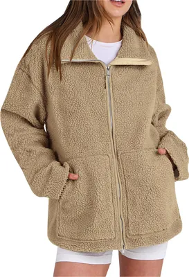 Produktbild von ASKSA Damen Jacke Teddyjacke Doppelschieber Reissverschluss Winter Fleecejacke Winterjacke Warme Teddyfleece Outdoor Casual Jacken mit Taschen (Khaki,S)