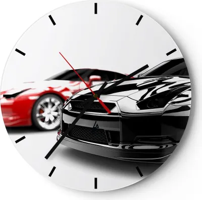 Produktbild von Wanduhr - Rund - Glasuhr - Autos Sport Eleganz - 30x30cm - Schleichendes Uhrwerk - Lautlos - zum Aufhängen bereit - Dekoration Modern - Wanddekoration aus Glas - C3AR30x30-2390