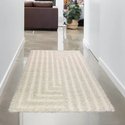 Immagine prodotto di Tappeto da salotto soffice con motivo a linee in color crema dimensioni - 80 x 150 cm