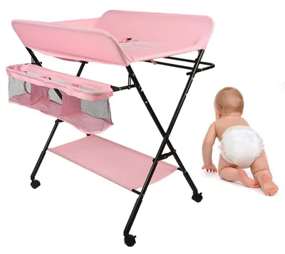 Produktbild von Wickeltisch Klappbar mit Wickelauflage und Ablagefächern Rosa