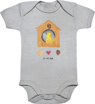 Produktbild von Mr. & Mrs. Panda Strampler Vogelhaus Home 1. - 3. Monat - Heather Grey - Geschenk, Umzug, Vogel, Haus, Babystrampler, Sweet, Kurzarmbody, Einteiler, babykleidung body