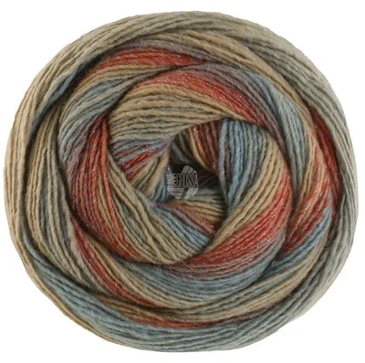 Produktbild von Lana Grossa GOMITOLO GALA 200 g Dochtgarn im Farbverlauf mit Lurex-Effekt 700 m Farbe 4033 - Rost-/Graurot/Türkis/Türkisgrau/Taupe