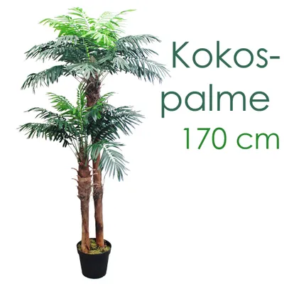 Produktbild von künstliche Pflanze, als Deko Wohnzimmer, Kunstpflanzen groß, Plastik wie echt, Decovego, Auswahl Palme Pflanze:Palme Modell 23 (Kokospalme 170 cm)