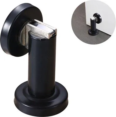 Image de Arrêt de porte magnétique - noir - en acier inoxydable - pour fixation murale ou au sol