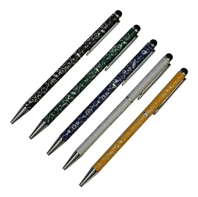 Produktbild von 5x Davii Touchpen Kugelschreiber Eingabestift Tablet Handy Metall Stift Blume, Farbe:Schwarz