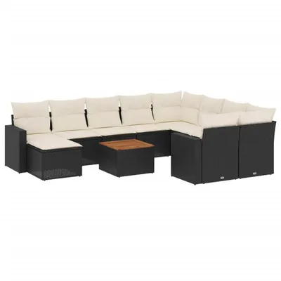 Produktbild von vidaXL 11-tlg. Garten-Sofagarnitur mit Kissen Schwarz Poly Rattan