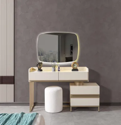 Image de Coiffeuse avec miroir moderne en bois Table de maquillage chambre à coucher