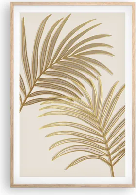 Produktbild von Gerahmtes Poster - Rahmen in heller Eiche - Golden Blätter Palmen - 61x91,5 cm - Wand Bild - Wanddeko - Wandbilder - Kunstposter - Wandposter - Bilderrahmen - Bilder - Kunstdruck - P2NPA61x91-4738