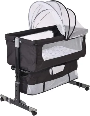 Produktbild von Beistellwiege mit Matratze und Moskitonetz, 2-in-1-Codododo-Babybett für Babys von 1 bis 36 Monaten, faltbar, 2-in-1-Babywiege als mobiles Beistellbett (B,92 x 58 x 70-90 cm, schwarz)