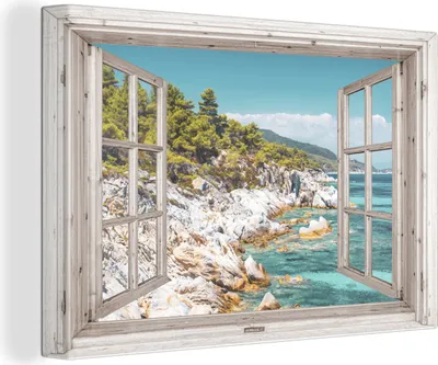 Produktbild von MuchoWow® - Leinwandbilder - Aussicht - Baum - Meer, Wandbild, Wanddeko Bilder Wohnzimmer, 120x80 cm