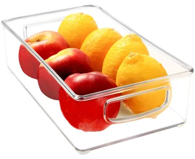 Zdjęcie produktu dla Zestaw 4 pojemników do przechowywania w lodówce - Przezroczyste pojemniki - Organizer do kuchni - Możliwość układania w stos - Z uchwytami - Bezpieczne dla żywności - Pojemniki do przechowywania
