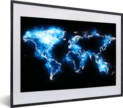Produktbild von MuchoWow® MuchoWow® Gerahmtes Poster Weltkarte - Blau - Schwarz 60x40 cm - Poster mit zchwarzem Bilderrahmen - Schlafzimmer - Plakat in Rahmen - Drucken