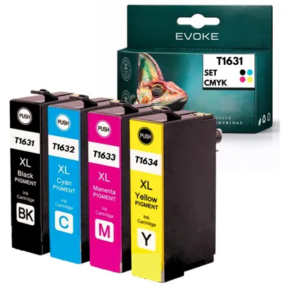 Produktbild von Evoke kompatible Tinte für Epson T1631 T1632 T1633 T1634 16XL 4x CMYK:Schwarz,Cyan,Magenta,Gelb 63 ml WorkForce WF-2010W 2510WF 2520NF 2530WF 2540WF 2630DWF 2650DWF 2660DWF 2750DWF 2760DWF
