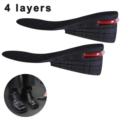 Produktbild von 4-lagige Unisex-Schuheinlagen mit Höhenerhöhung für Damen und Herren, inklusive Fersenpolster und Luftpolsterung.