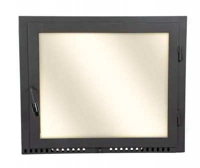 Obrázok produktu pre Dvierka do pece na pizzu 42x42 cm | Žiaruvzdorné sklo | Oceľové dvierka s prírubou | Pánty vpravo, rozmery 420x420 mm