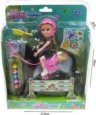 Obrázok produktu pre 14 cm bábika na koni + príslušenstvo. HLJ07 46182