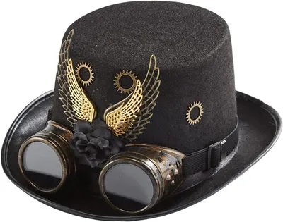Produktbild von Steampunk-Hut, schwarzer Zylinder, Kopfumfang 56–58 cm, für Herren, Damen, viktorianisches, Gothic, Kopfschmuck, Kostümzubehör, Karneval, Halloween, Mottoparty