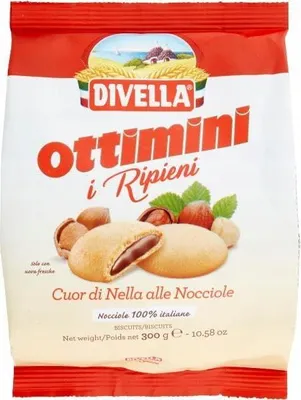 Produktbild von 12x Divella i Ripieni Cuor di Nocciola Kekse gefüllt mit Haselnusscreme 300g