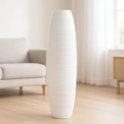 Produktbild von Leewadee Hohe Bodenvase 85 cm aus Mangoholz in weiß