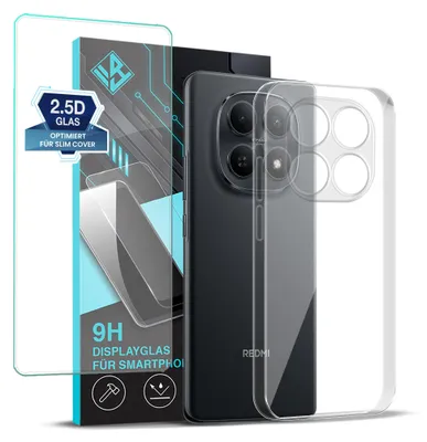 Produktbild von Handyhülle für Xiaomi Redmi Note 15 mit 9H Displayglas Displayschutz Hülle Transparent Flexibel Elastisch Case Cover Backcover Schutzhülle
