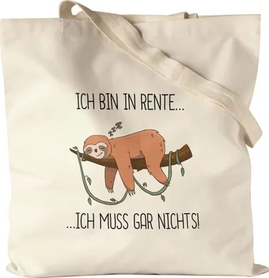Produktbild von Ich bin Rentner und muss gar nichts Jutebeutel Stoffbeutel Canvas Lustig Spruch Ironie Faultier Geschenkidee Ruhestand Rente Abschied