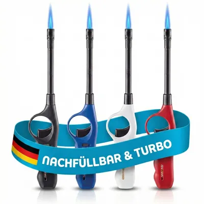 Produktbild von TOM Stabfeuerzeug | Sturmfeuerzeug | Jet-Flamme | 4er Set | Nachfüllbar | 28,3cm Stab