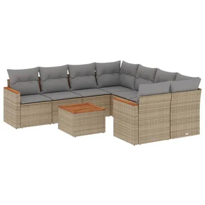 Produktbild von 9-tlg. Garten-Sofagarnitur mit Kissen Beige Poly Rattan