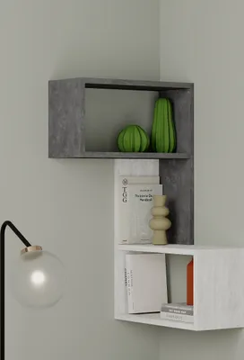 Image de DECORTIE Part Étagère d'angle moderne rétro gris-antiquaire blanc, 67 x 47 x 82 cm