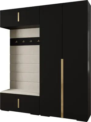 Produktbild von MEBLE KRYSPOL Inova 1 Möbelset Garderobe, 236,7x200x47cm - Schwarz, Manila 02, Gold