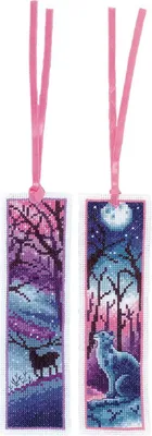 Produktbild von Vervaco Lesezeichen Kreuzstich Stickpackung "Katze und Hirsch" 2er Set, Zählmuster, 6x20cm