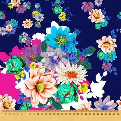 Immagine prodotto di OUTDOOR DECOSTOFFE OXFORD - Motivo Fiori colorati su blu navy I DR052