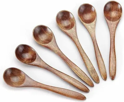Produktbild von 6er-Pack kleine Holzlöffel – Kaffee- und Kochutensilien zum Servieren von Gewürzen und kleinen Portionen, ideal für den Einsatz in der Küche