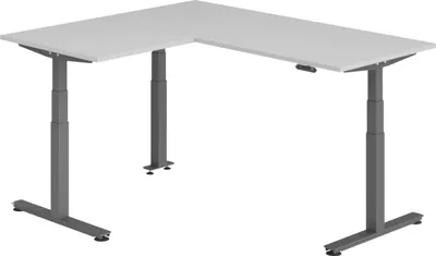 Produktbild von bümö Eckschreibtisch elektrisch höhenverstellbar L-Form - Gestell: Graphit, Nachbildung: Grau, Größe: Eckschreibtisch 180 x 160 cm