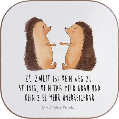 Produktbild von Mr. & Mrs. Panda Untersetzer für Gläser Hochzeit Igel - Weiß - Geschenk, Liebe, Tischuntersetzer, Hochzeitskarte, Freundin, glücklich, Glas, Tassenuntersetzer, Coaster