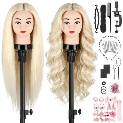 Produktbild von Elzusha - Übungskopf für Friseure, 80% Echthaar, 61 cm, blond, mit Klemmenhalterung