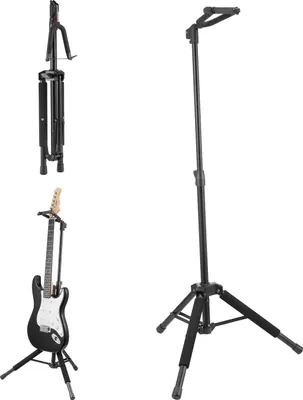 Produktbild von VEVOR Dreibein-Gitarrenständer, 33 lbs Tragkraft, Bodenstehender, zusammenklappbarer Gitarrenständer mit 35,4-47,2 in/900-1200 mm einstellbarer Höhe