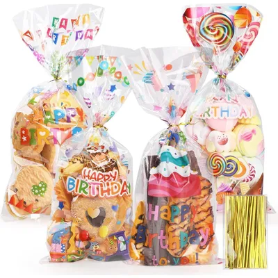 Productafbeelding van Zellophane cadeauzakken, 100 stuks, transparant, met 120 linten, afmetingen 27 x 12,5 cm