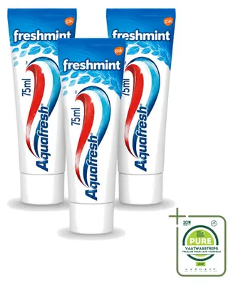 Immagine prodotto di 3 confezioni di dentifricio Aquafresh 3-in-1 gusto menta fresca - 75 ml - confezione grande - 3 pezzi