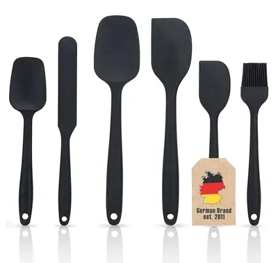 Produktbild von 6-teiliges Set antihaftbeschichteter Silikonspatel in Schwarz – Teigschaber, Küchenhelfer, Backwerkzeug zum Kochen, Backen, Rühren und Mischen – hitzebeständig bis 230 °C