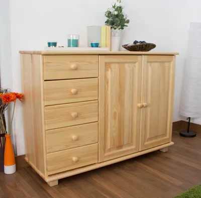 Produktbild von Sideboard mit 5 Schubladen, Farbe: Natur, Breite: 118 cm - Küchenschrank, Anrichte, Sideboard