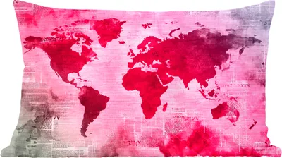 Produktbild von MuchoWow® Zierkissen Sofakissen Wohnzimmer Dekokissen 50x30 cm Weltkarte - Rot - Zeitung - Wohnzimmerdekoration - Polster mit Photo
