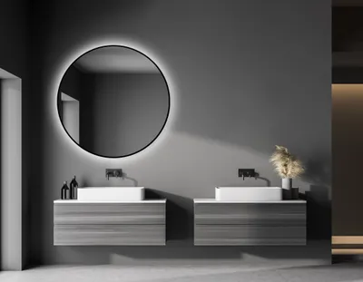 Produktbild von Badspiegel rund TALOS black oros  Ø 100 cm - runder Wandspiegel in matt schwarz - Badspiegel rund mit hochwertigen Aluminiumrahmen - indirektes LED Licht
