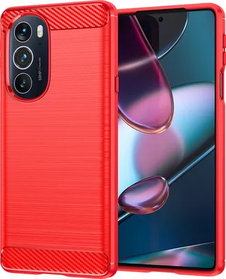 Produktbild von Motorola Edge 30 Pro Hülle, Carbon-Faser TPU Silikon Stoßfest Schutzhülle für Motorola Edge 30 Pro Rot