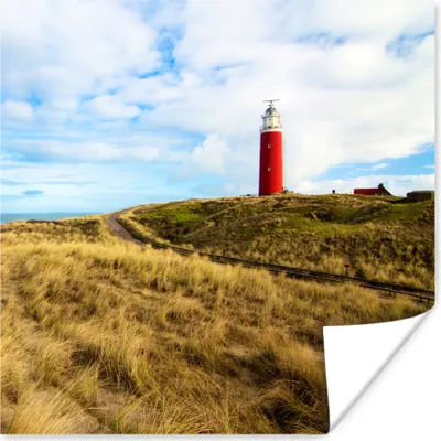 Produktbild von MuchoWow® Poster Strand - Leuchtturm - Wolken 50x50 cm - Wohnzimmerdekoration