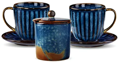 Produktbild von VERLO Deep Blue Teeservice, 5-teilig, für 2 Personen, Porzellan, Dunkelblau