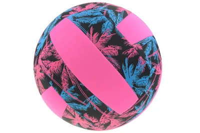 Produktbild von Pinker Neopren Ball als Volleyball mit blauem Palmenmuster für Groß und Klein, wasserfest salzwasserfest