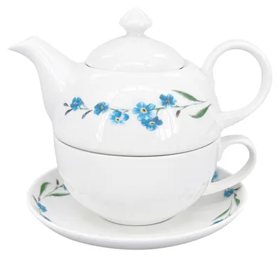 Obrázok produktu pre Porcelánová čajová súprava Luna Pomněnka, bielo-modrá (kanvica 400 ml, šálka 250 ml)