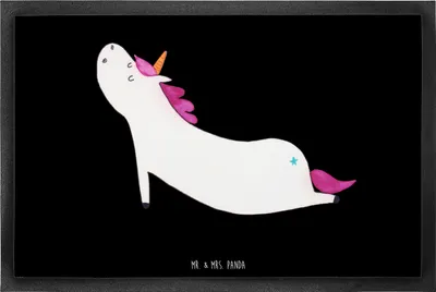 Produktbild von Mr. & Mrs. Panda Schmutzfangmatte Einhorn Yoga 60 x 90 cm - Schwarz - Geschenk, Einhörner, Unicorn, Fußabstreifer, Bodenvorleger, Fussmatte, Süß, Namaste, flurmatte