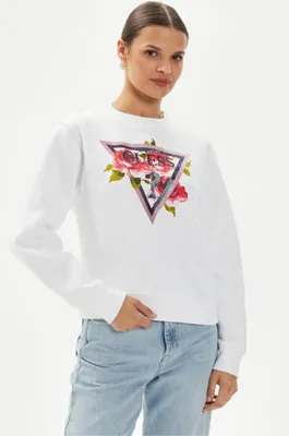 Produktbild von GUESS Damen Sweatshirt CN Roses Weiß Größe S